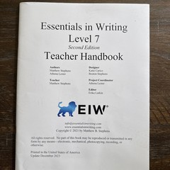 Essentials In Writing Level 7 Assessment Book And Answer Key Homeschool English