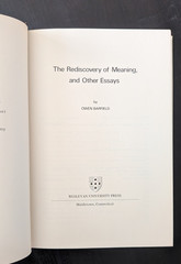 The Rediscovery of Meaning and Other Essays by Owen Barfield (1977, Hardcover)