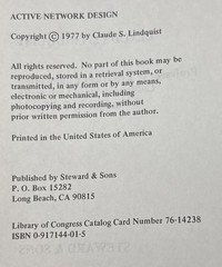 ACTIVE NETWORK DESIGN w/ Signal Filtering Applications By: Lindquist 1977 1st Ed