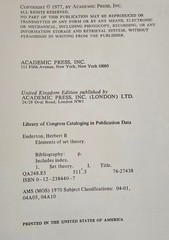 Elements of Set Theory by Herbert B. Enderton, UCLA, Academic Press